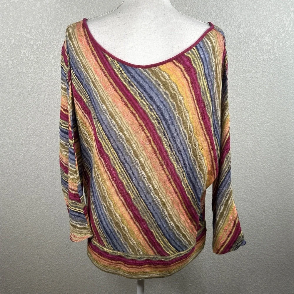Free People Multi-Colored Knit Boho Indie Festival Folk Striped Top‎ Size Medium